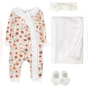 NWT Floral Baby Onesie Set with Accessories